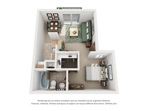 Floor plan for studio, 1 bath, 425 sqft